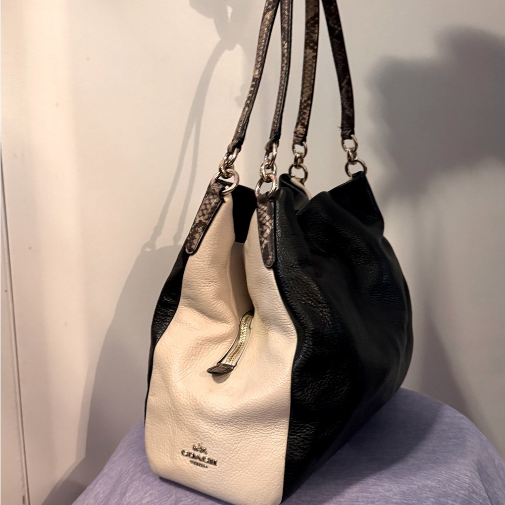 Coach Black and Cream Leather Hobo Bag